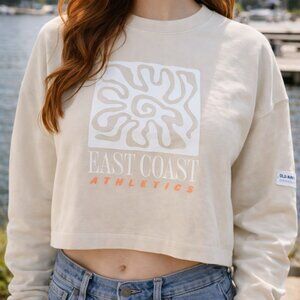 Old Navy Cream Cropped East Coast Athletics Sweatshirt Extra Large